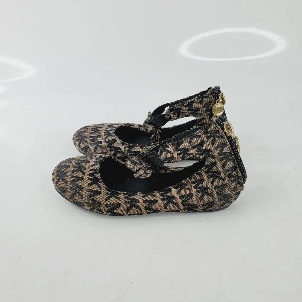 Michael Kors Girl's Brown Black Signature Logo Casual‎ Ballet Flats Size 10